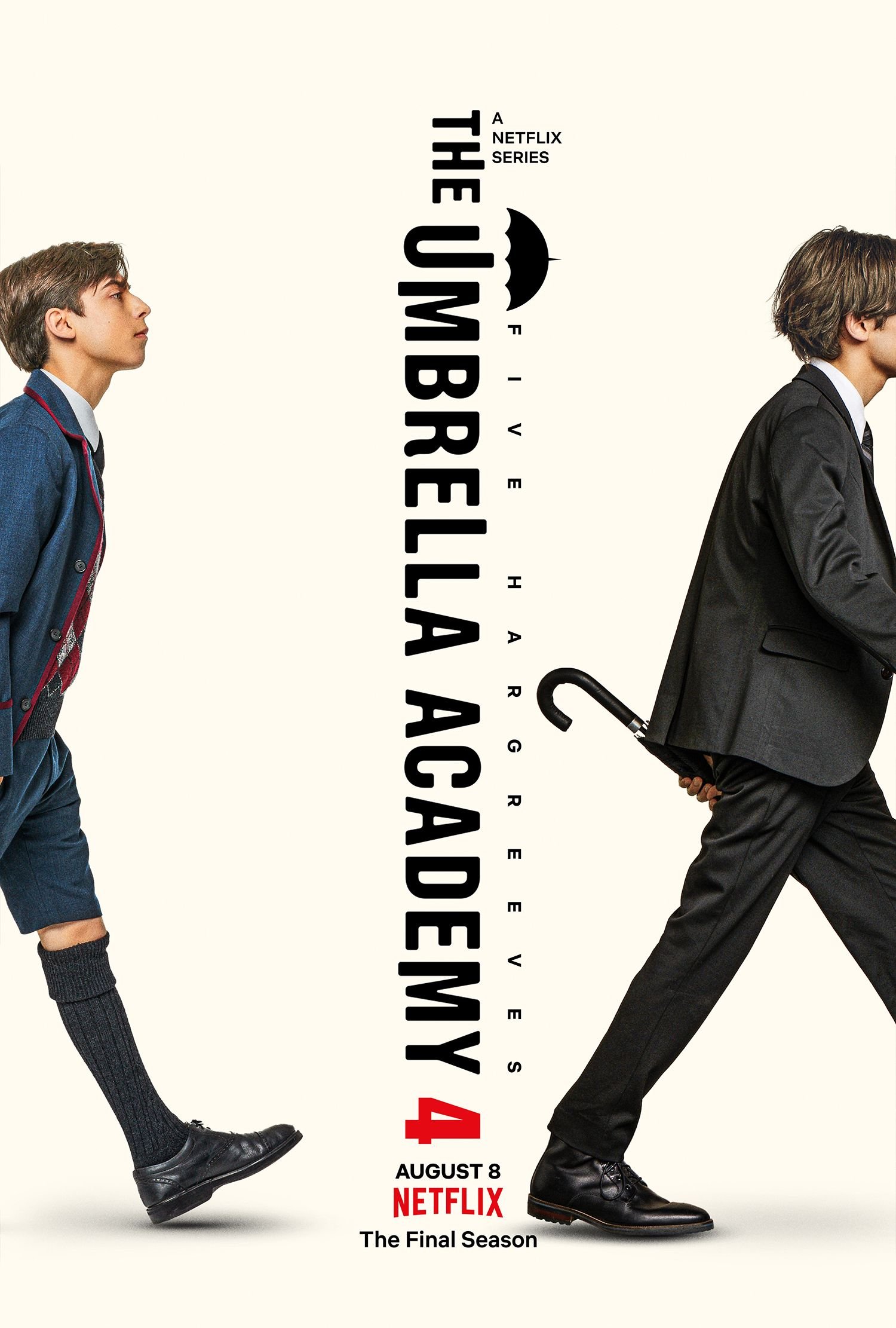 The Umbrella Academy season 4 poster showing five characters walking