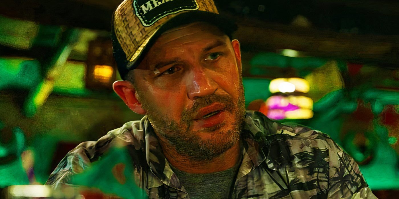 Tom Hardy as Eddie Brock in a Mexican bar in the post-credits scene of Spider-Man No Way Home