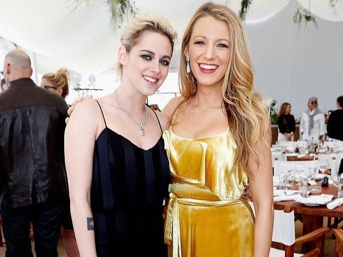 Kristen Stewart, left, and Blake Lively, right, pose for a photo together.